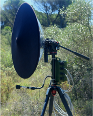 The Rycote Telinga HWC windcover is available in GREEN or BLACK. It offers up to 35 dB in wind reduction and protects the setup from sun. It also prevents insects from buzzing around in the dish.