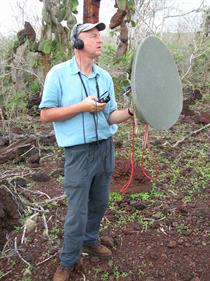 Chris Watson with a Telinga in Galápagos Islands.  